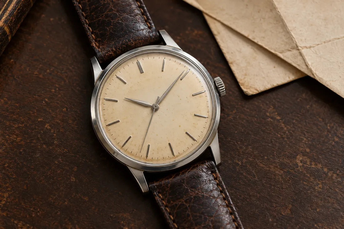 Illustration pédagogique générée par IA d’une montre vintage